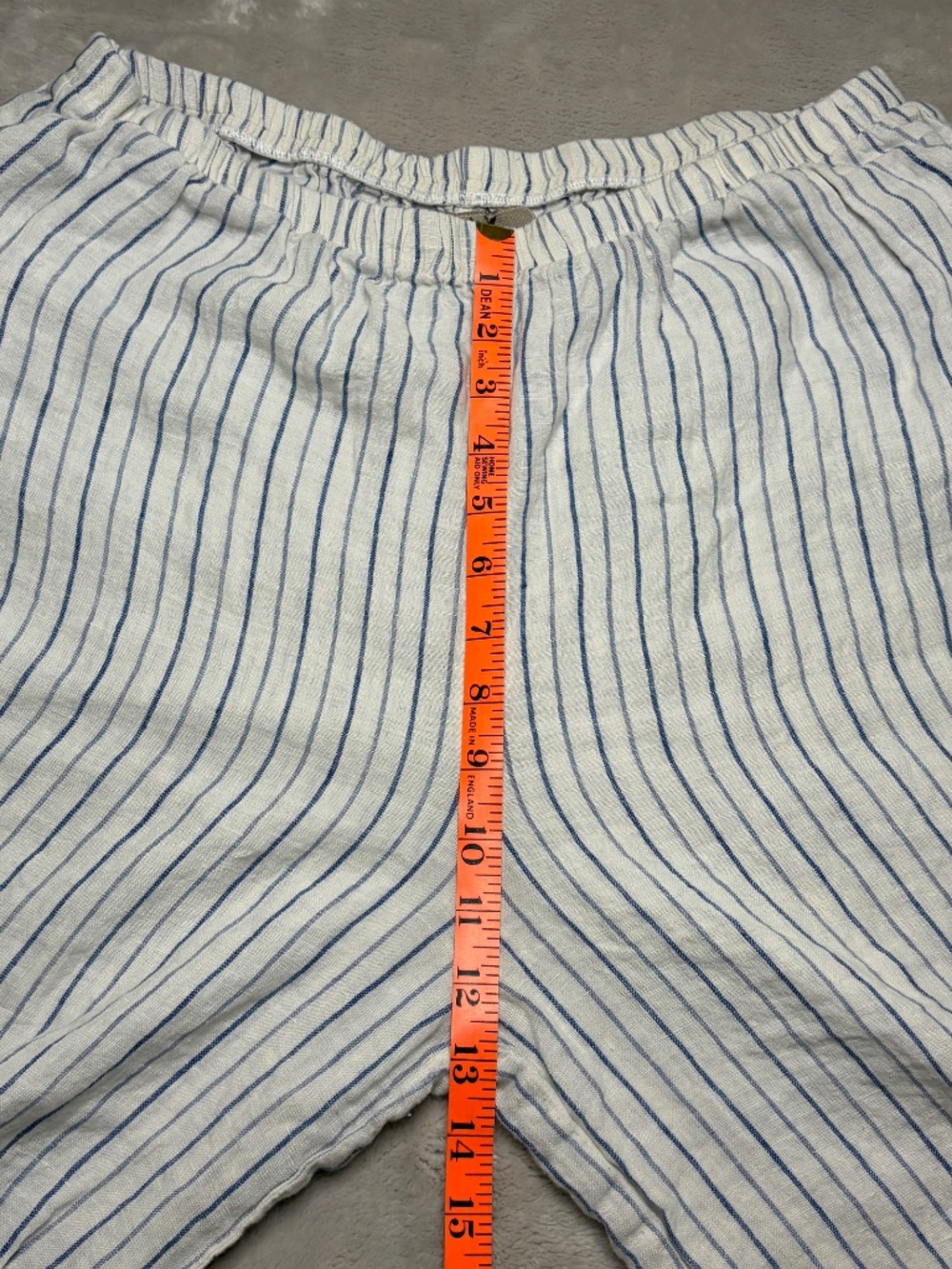 FLAX Linen Capri Pants Womens M Striped Wide Leg Elastic Waist Beach Coastal - Picture 9 of 9